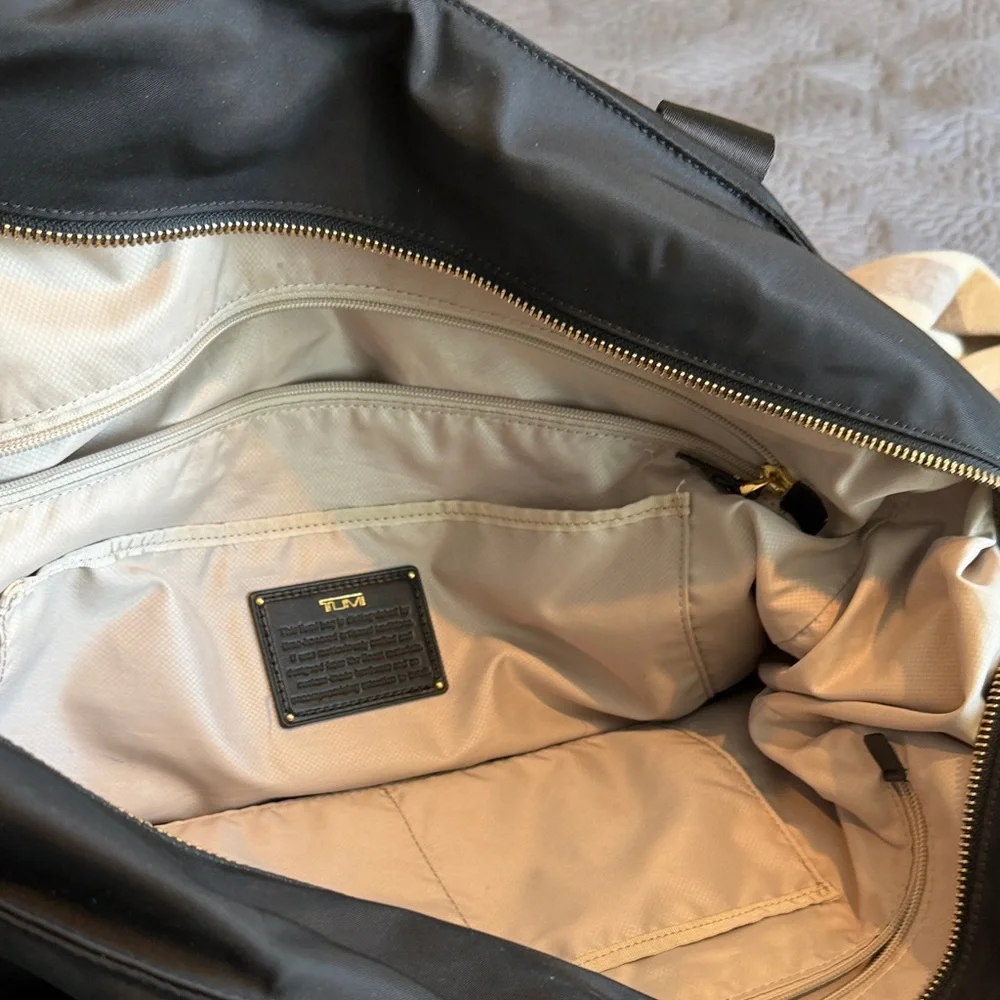 Tumi Black Nylon Duffel with Gold Accents